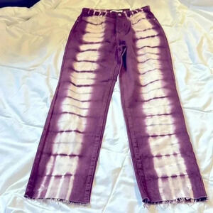 PacSun Women 27 Purple & White Tie-Dye High Rise Straight Button Fly Jeans NWT